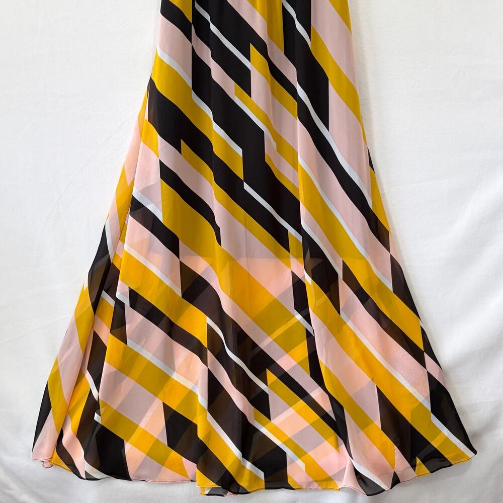 Lane Bryant Maxi Dress Womens Plus 18 Yellow Black Striped Chiffon Sleeveless - Picture 4 of 14